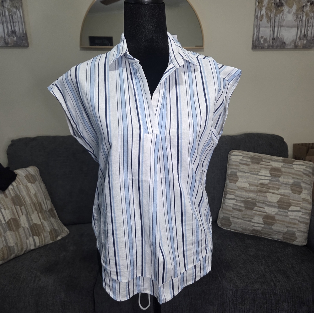 Saks Fifth Avenue Blue and White Striped Top